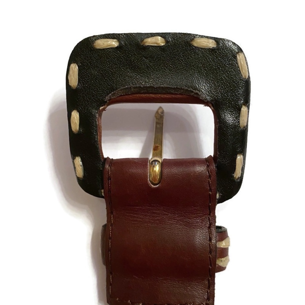 💎 GIVENCHY COUTURE BELT BROWN LEATHER CREAM STITCHING DESIGNER LUXURY SMALL Fit - Picture 12 of 14